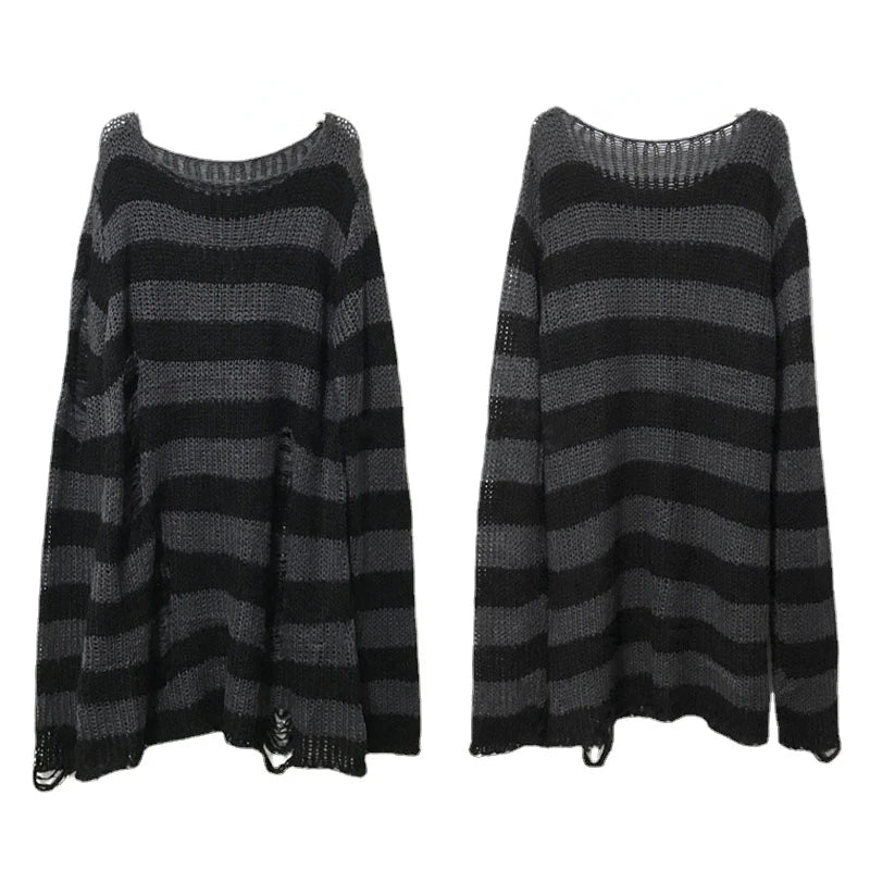 Striped oversize knitting sweater for women