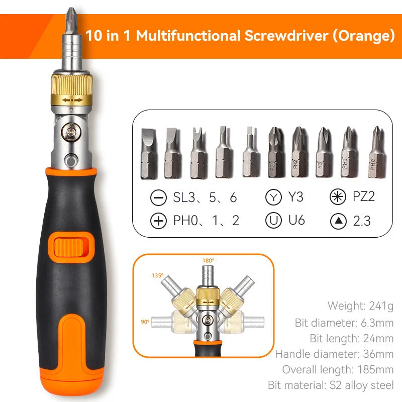 Versatile 180 ° ratchet screwdrivers