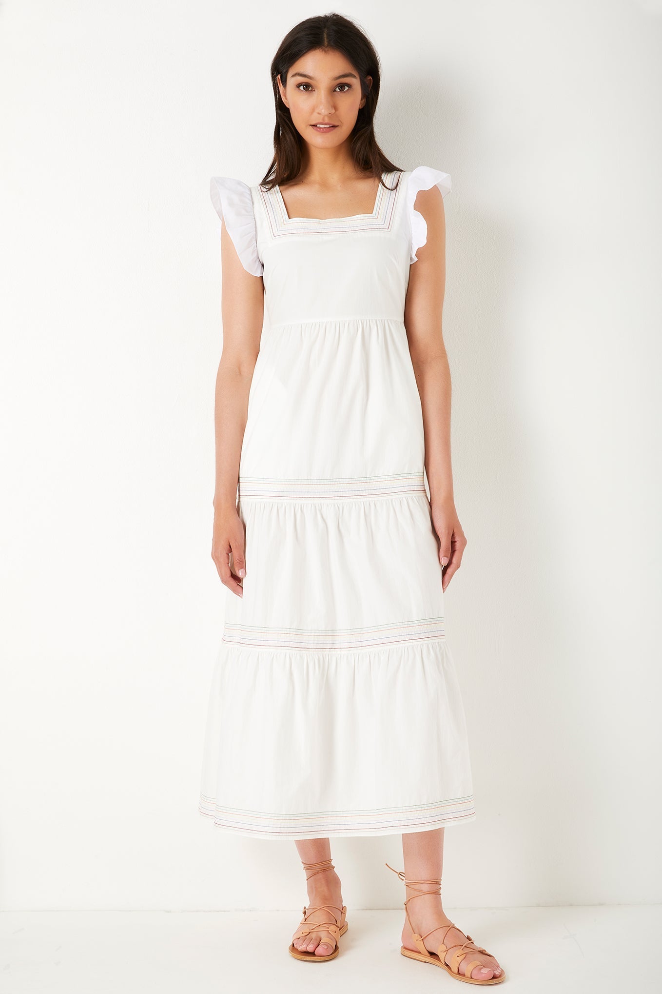 Tess gestuftes Baumwoll-Sommerkleid - Weiß