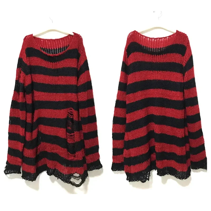 Striped oversize knitting sweater for women