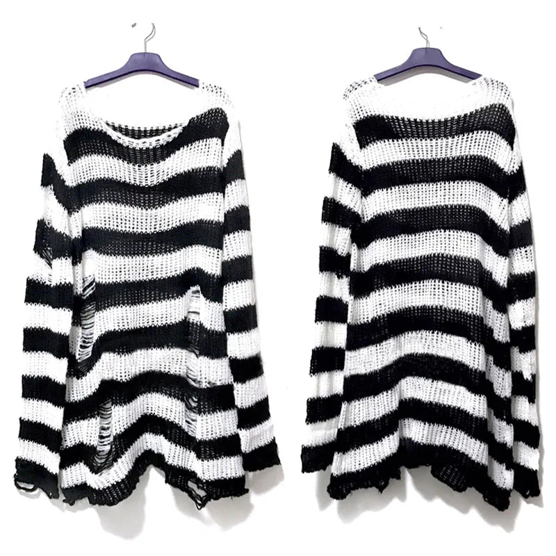 Striped oversize knitting sweater for women