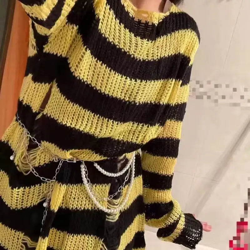 Striped oversize knitting sweater for women