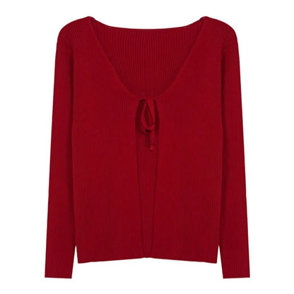 Red knitted cardigan