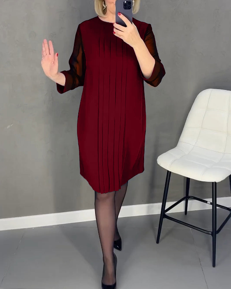 Falten Patchwork Netz einfarbiges Kleid