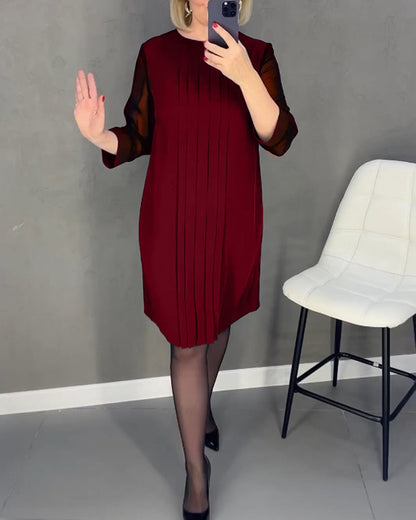 Falten Patchwork Netz einfarbiges Kleid