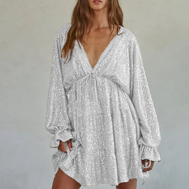 Short dress with a deep V-neck
