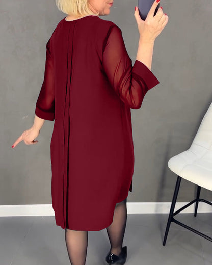Falten Patchwork Netz einfarbiges Kleid