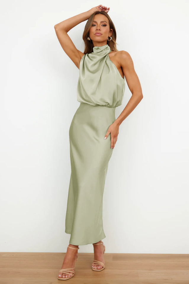 Halter Ärmelloses Satin Brautjungfernkleid