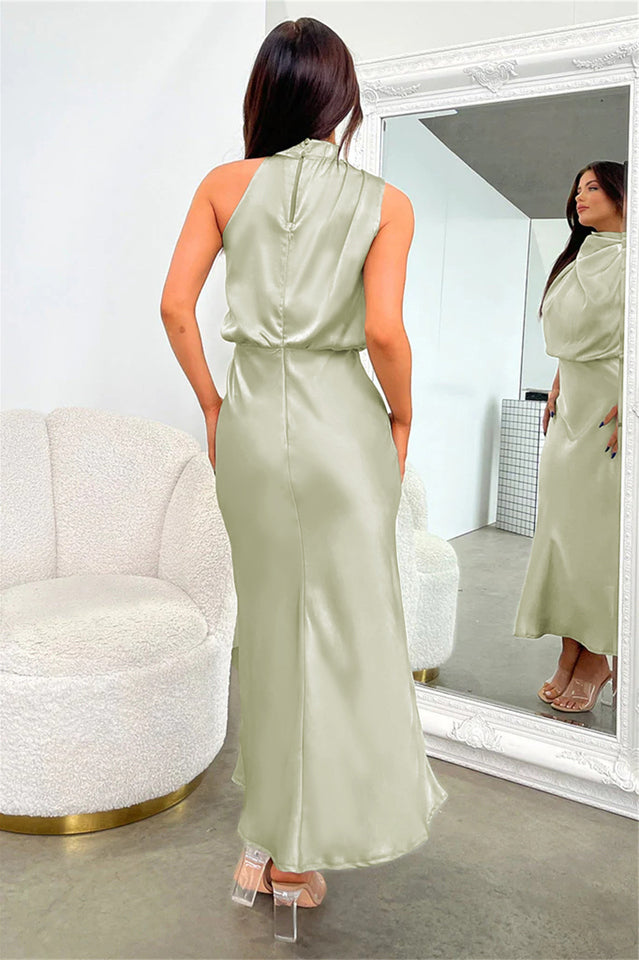 Halter Ärmelloses Satin Brautjungfernkleid