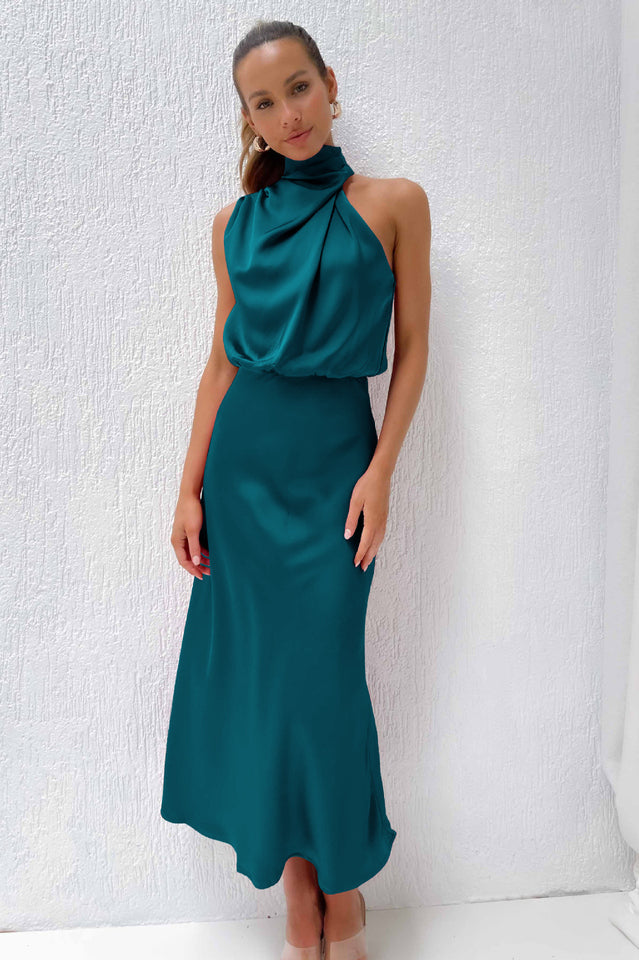 Halter Ärmelloses Satin Brautjungfernkleid