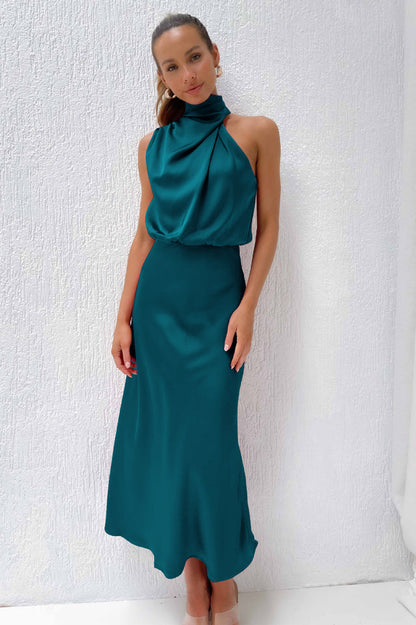 Halter Ärmelloses Satin Brautjungfernkleid
