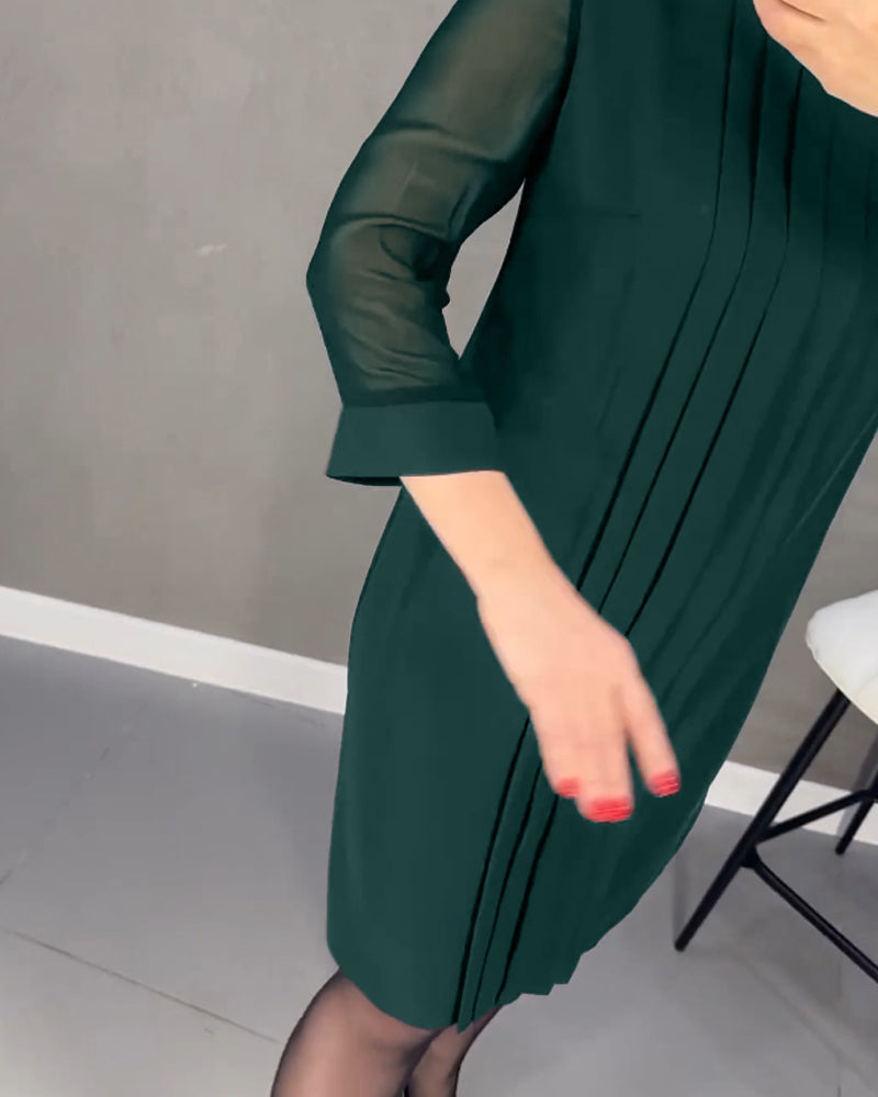 Falten Patchwork Netz einfarbiges Kleid