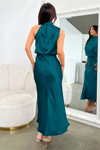Halter Ärmelloses Satin Brautjungfernkleid