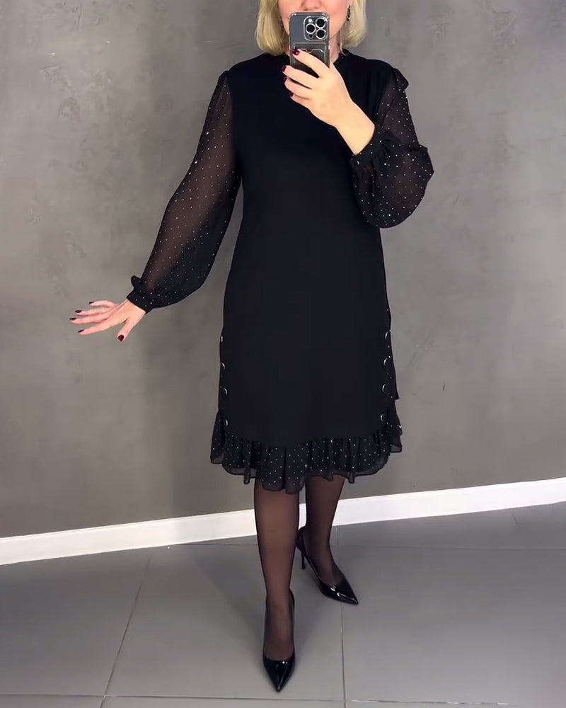 Langärmliges Punktmusterkleid