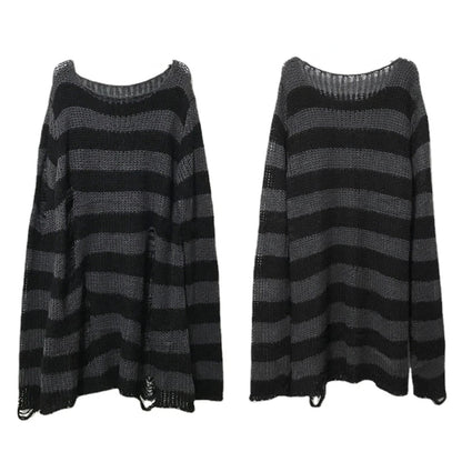 Striped oversize knitting sweater for women