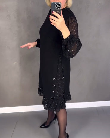 Langärmliges Punktmusterkleid