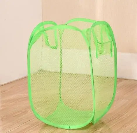Foldable laundry basket made of network fabric with handles