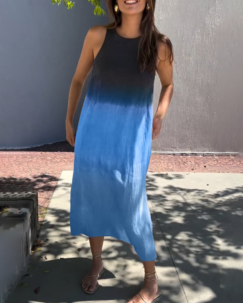 Ärmelloses Gradient-Rundhalsa Kleid