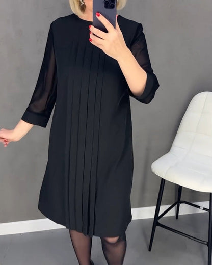 Falten Patchwork Netz einfarbiges Kleid