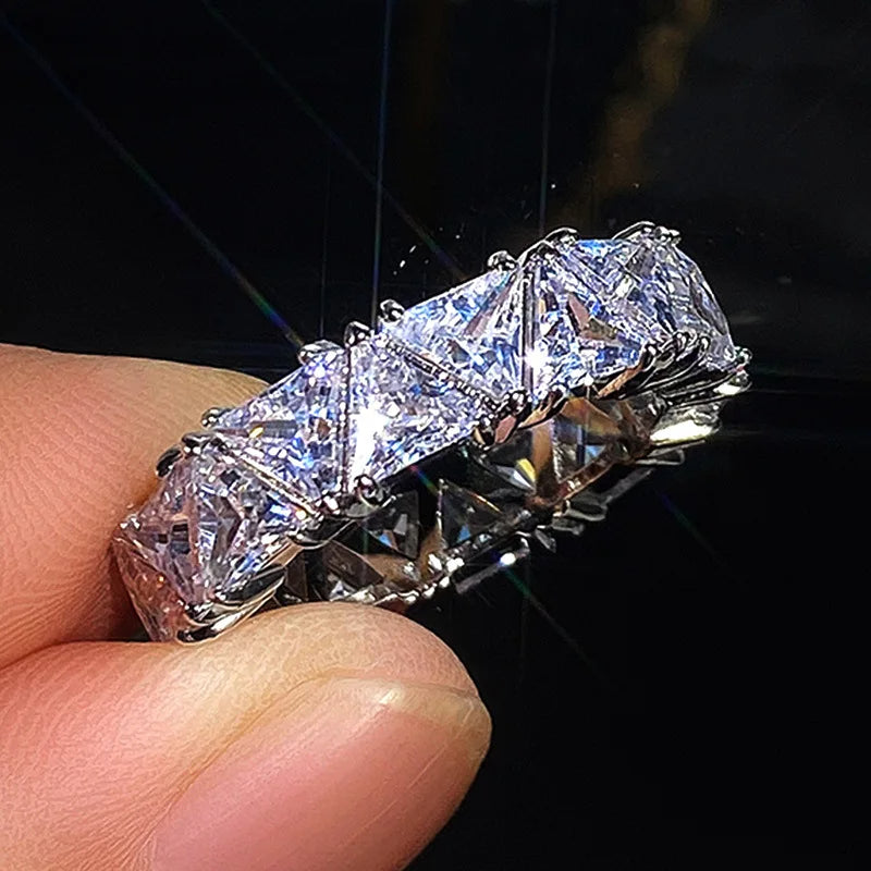 Silver triangular engagement ring
