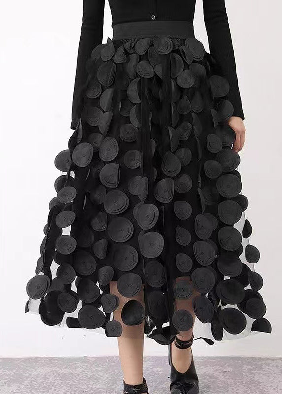 Eleganter schwarzer Patchwork-Tüllrock Herbst