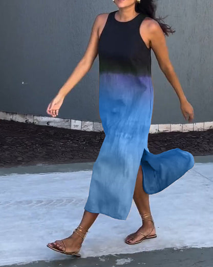 Ärmelloses Gradient-Rundhalsa Kleid