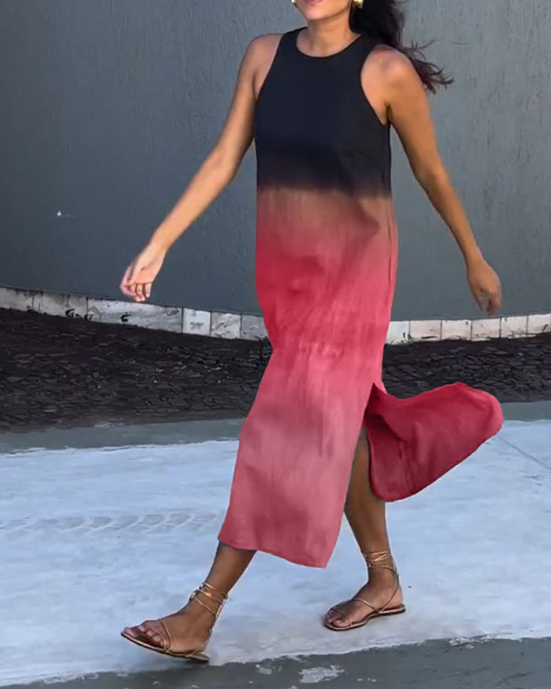 Ärmelloses Gradient-Rundhalsa Kleid