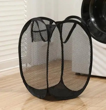Foldable laundry basket made of network fabric with handles