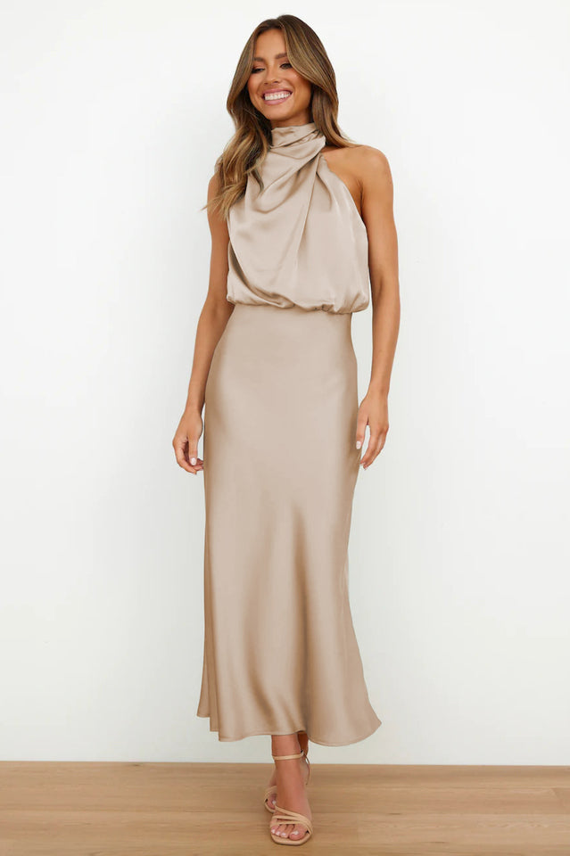 Halter Ärmelloses Satin Brautjungfernkleid