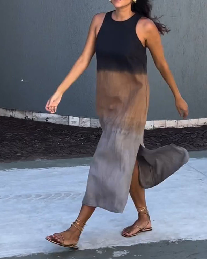 Ärmelloses Gradient-Rundhalsa Kleid