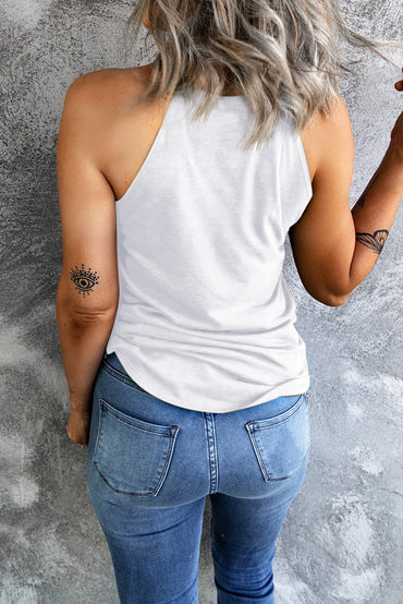 Weißes glitzerndes Tanktop mit Sternenprint der amerikanischen Flagge