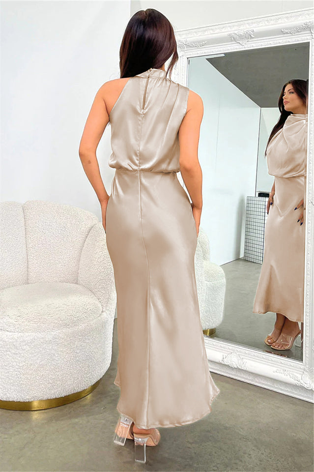 Halter Ärmelloses Satin Brautjungfernkleid