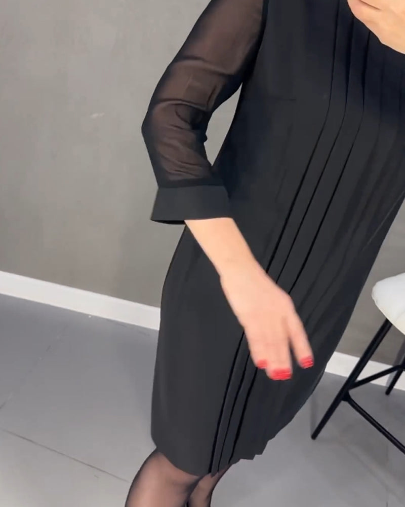 Falten Patchwork Netz einfarbiges Kleid