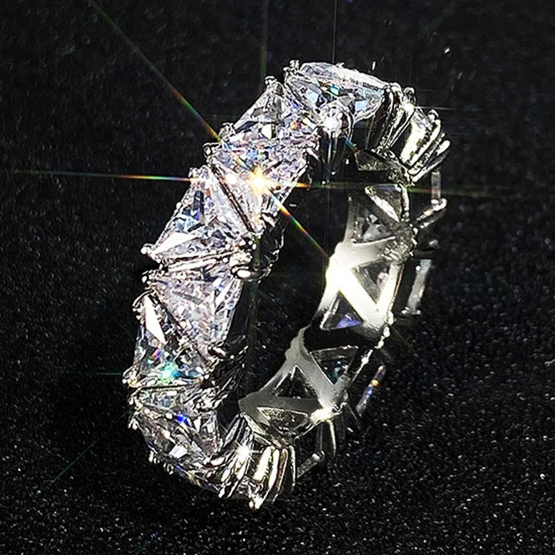Silver triangular engagement ring