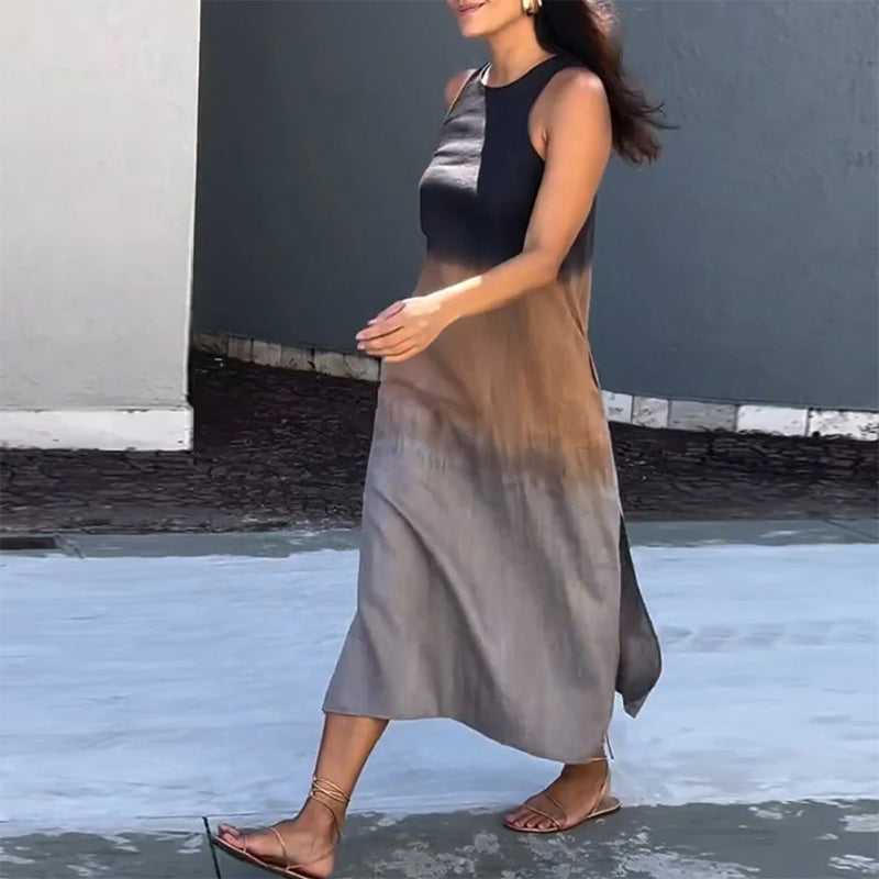 Ärmelloses Gradient-Rundhalsa Kleid