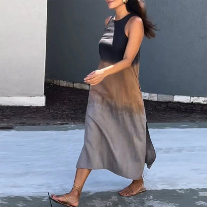Ärmelloses Gradient-Rundhalsa Kleid