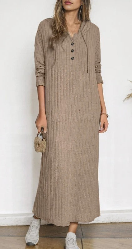 V-neck a hooded maxi dress