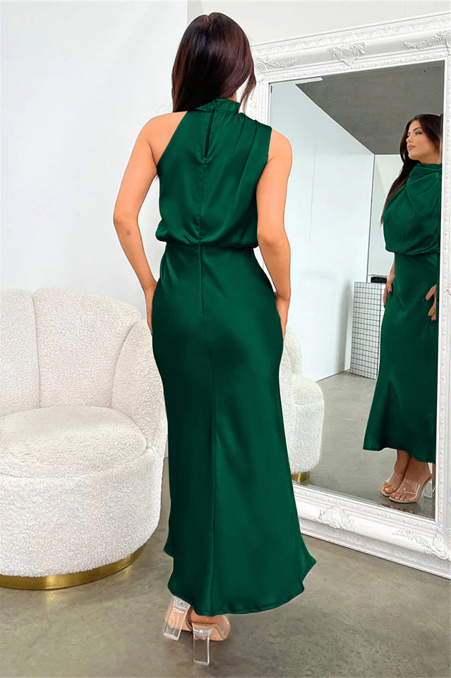 Halter Ärmelloses Satin Brautjungfernkleid