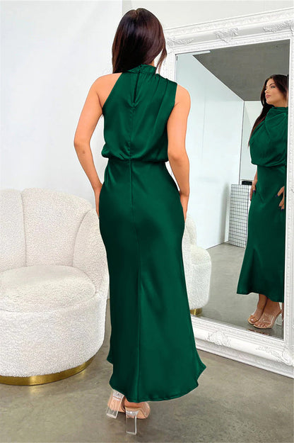Halter Ärmelloses Satin Brautjungfernkleid