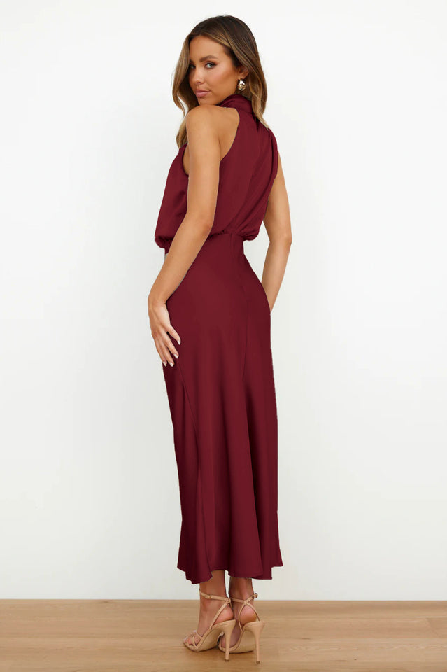 Halter Ärmelloses Satin Brautjungfernkleid