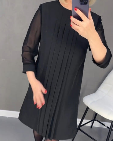Falten Patchwork Netz einfarbiges Kleid
