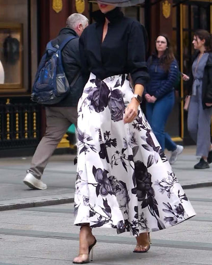 Eleganter Blumendruck langärmliger Zweiteiler