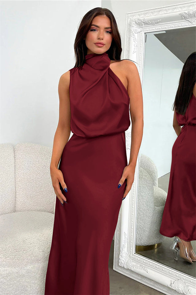 Halter Ärmelloses Satin Brautjungfernkleid