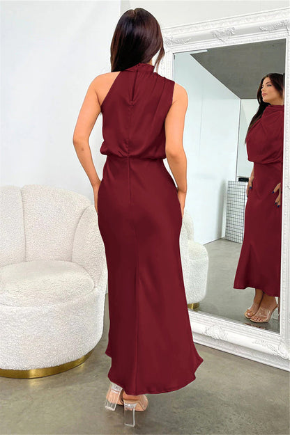 Halter Ärmelloses Satin Brautjungfernkleid