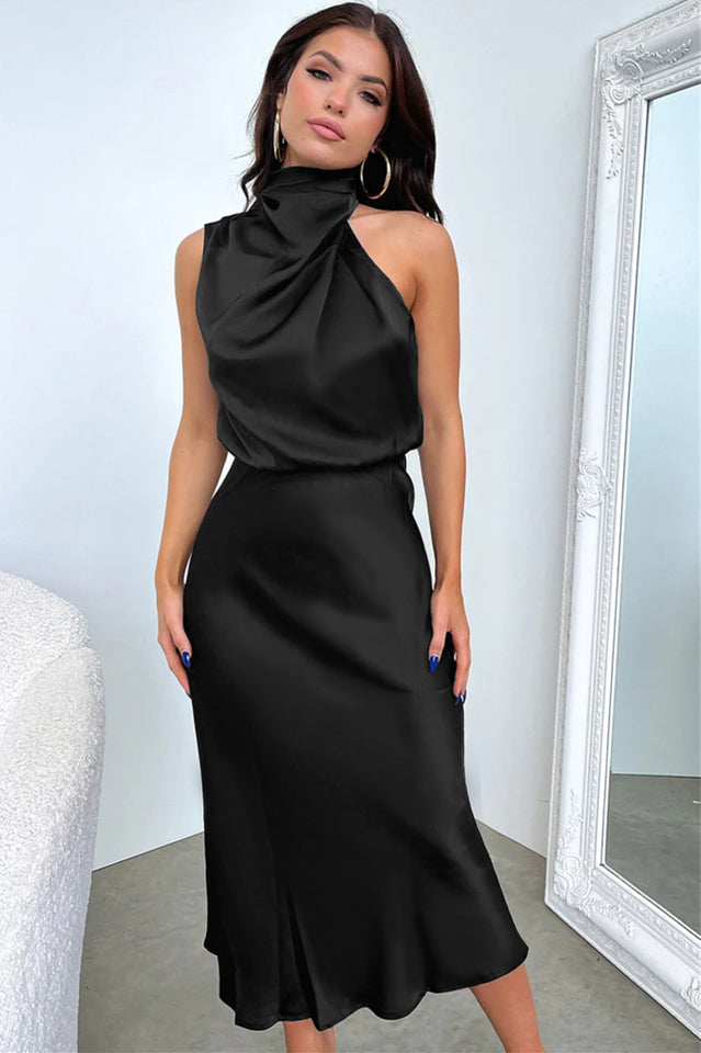 Halter Ärmelloses Satin Brautjungfernkleid