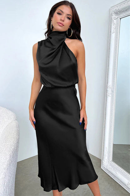 Halter Ärmelloses Satin Brautjungfernkleid