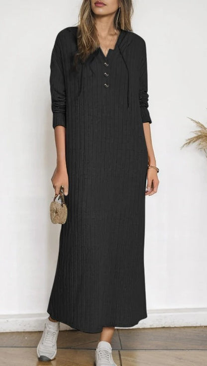 V-neck a hooded maxi dress