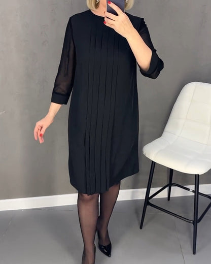Falten Patchwork Netz einfarbiges Kleid