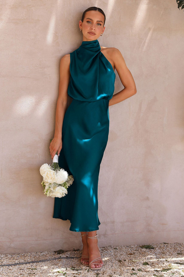 Halter Ärmelloses Satin Brautjungfernkleid