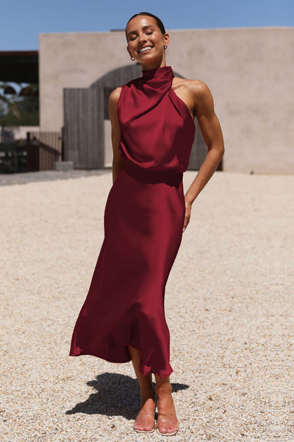 Halter Ärmelloses Satin Brautjungfernkleid